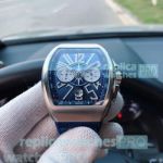 Franck Muller Vanguard Replica Gravity Tourbillon Watch Blue Dial Blue Rubber Strap